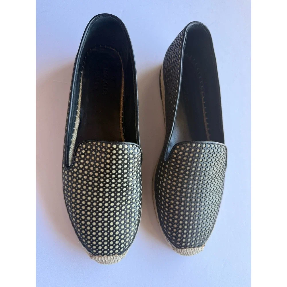 Moncler Black Tan Perforated Leather Espadrille Loafers Flats EU 40 US 9 Luxury